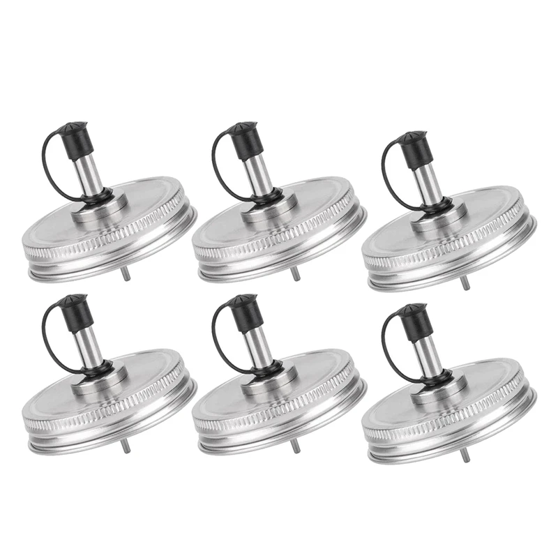 New 6PCS Stainless Steel 70Mm Regular Mouth Jar Pour Spout Lids With Plastic Caps For Olive Oil Cocktail Dispenser