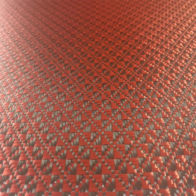 Kafu Kevlar Red Diamond Jacquard Pattern Parts Modification DIY Surface Decoration 3K Carbon Aramid Fiber Mixed Woven Fabric