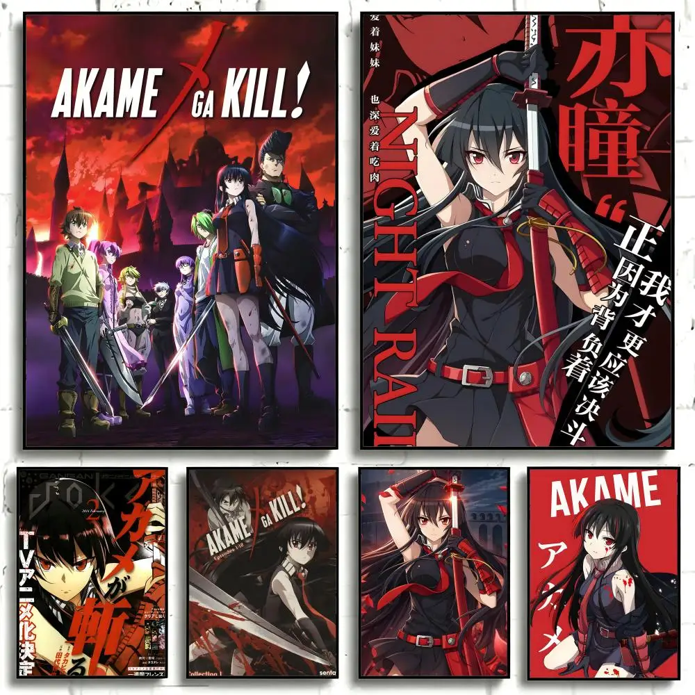Anime Akame ga Kill! Poster Self-adhesive Art Waterproof Paper Sticker Coffee House Bar Room Wall Decor
