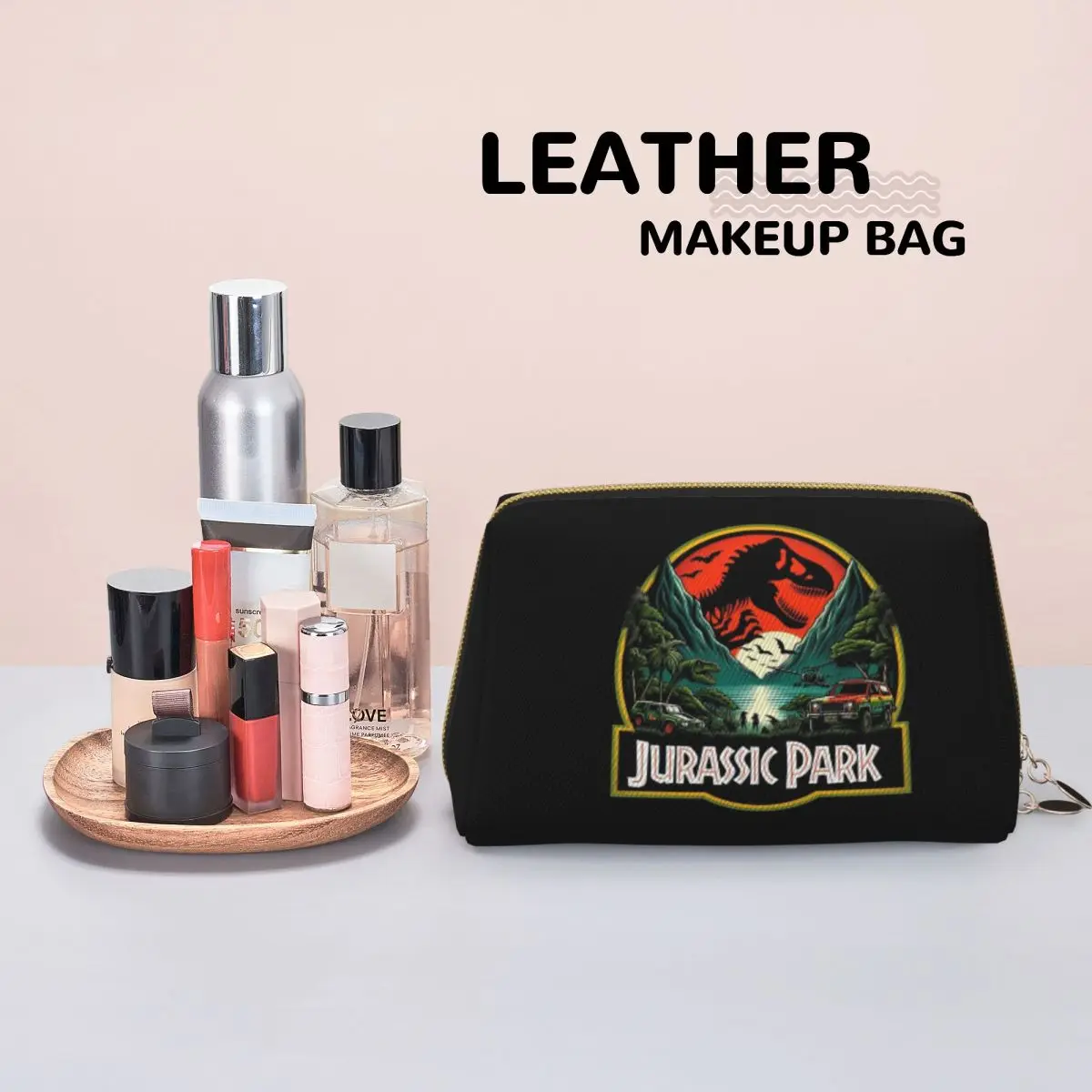 Jurassic World Logo Dinosaur Movie Women Cosmetic Bag Travel Makeup Organizer Pouch Toiletry Storage Dopp Kit Case