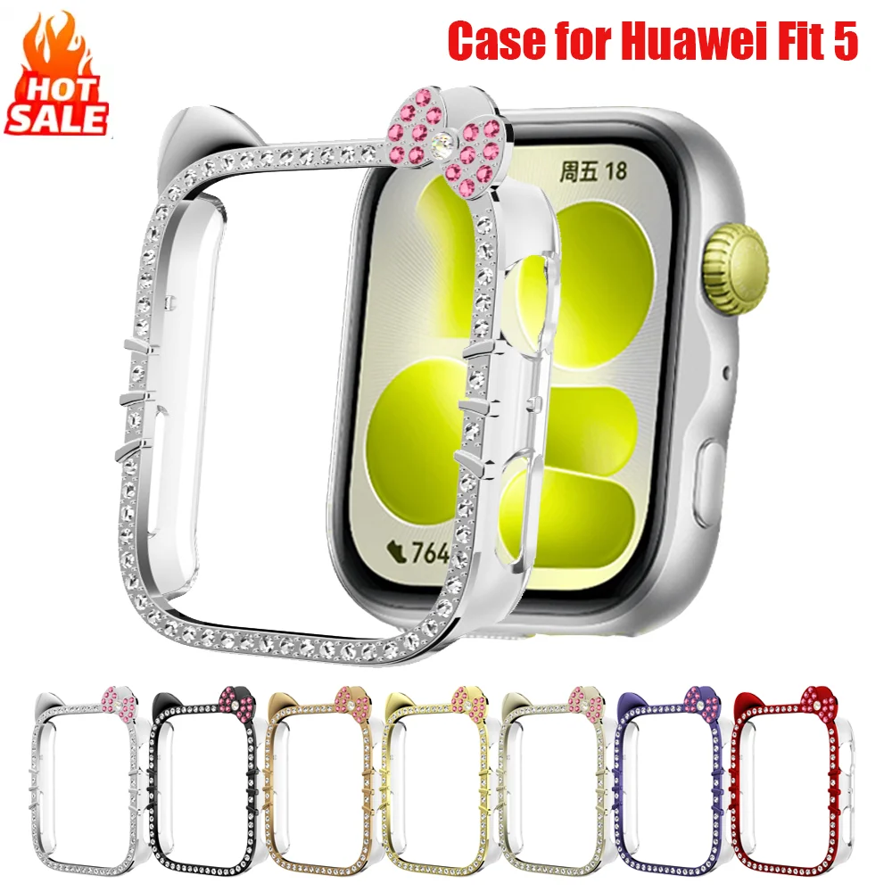 Kitty Cat Diamond Case for HUAWEI watch Fit 5 Protective Hollow Hard PC Bumper Frame Shell HUAWEI watch Fit5 Cover