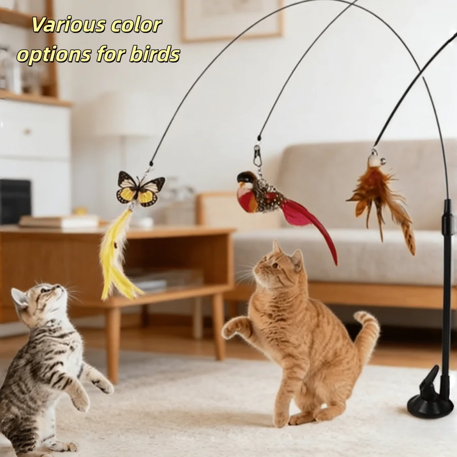 4pcs/set Strong Base Cat Teaser Set - Long Pole Cat Interactive Toy with Bell Kitten Hunting Training Toy