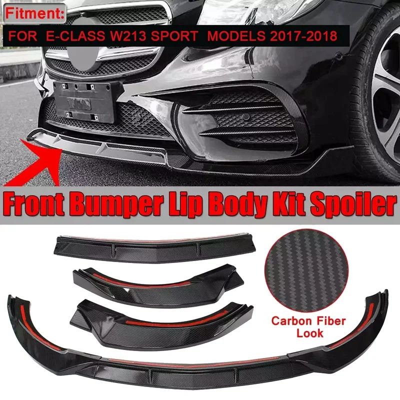 

3Pcs Carbon Fiber Car Front Bumper Spoiler Lip Splitter For Mercedes Benz E-Class W213 E200 E300 E320 17-18 Sport