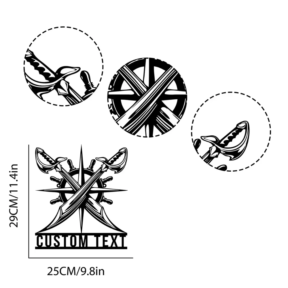 Пользовательский пиратский руль и скрещенные мечи, металлическое настенное искусство, персонализированный знак с именем корабля, декор, украшение пиратской тематической комнаты