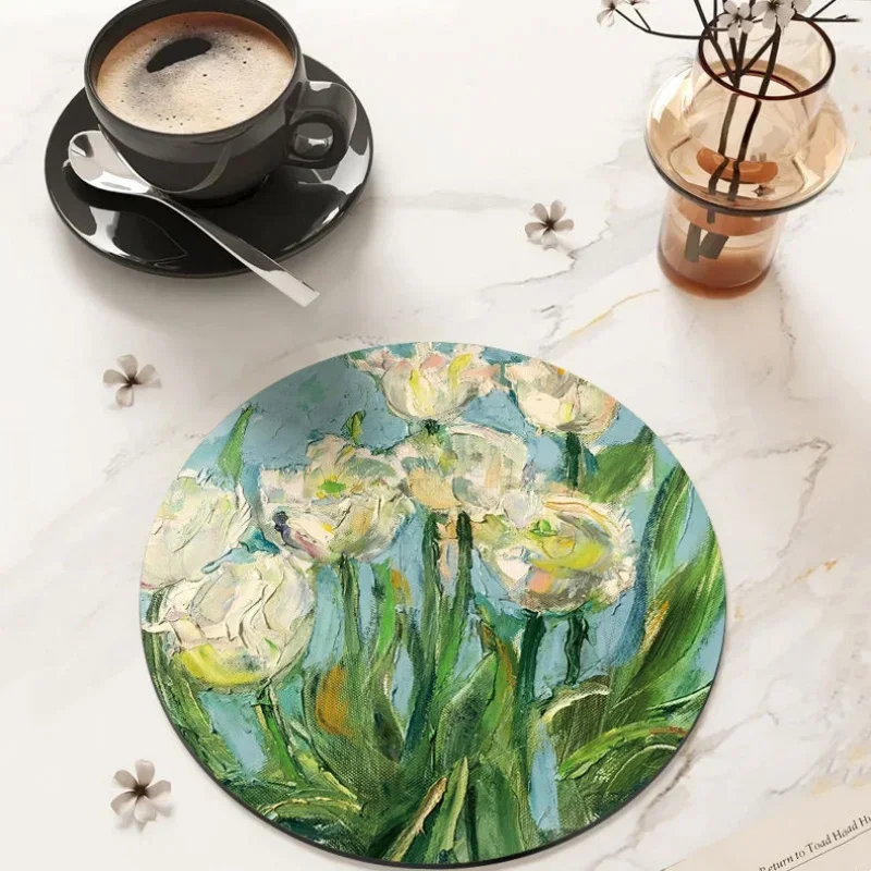 Flower Coasters Round Table Mats Creative Waterproof High Temperature Heat Insulation Oil Painting Placemat Jewelry Photography