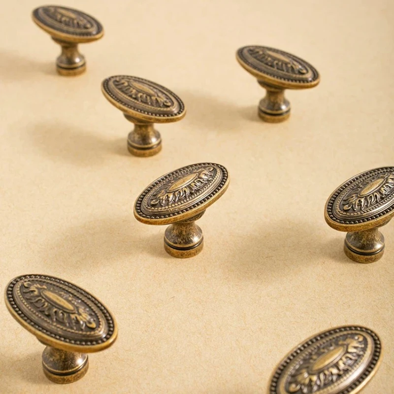 

American Retro Oval Furnitue Handle and Knob Brass Wardrobe Drawer Knobs Bronze Kitchen Cabinet Door Handles Furniture Pulls Diy