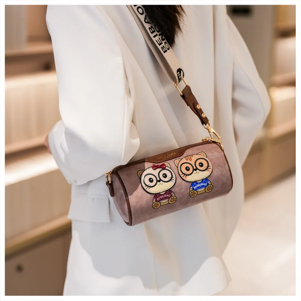 

Beibaobao 2025 summer new small bag cartoon bear fashion shoulder crossbody bag shoulder women's cylindrical bag handbag