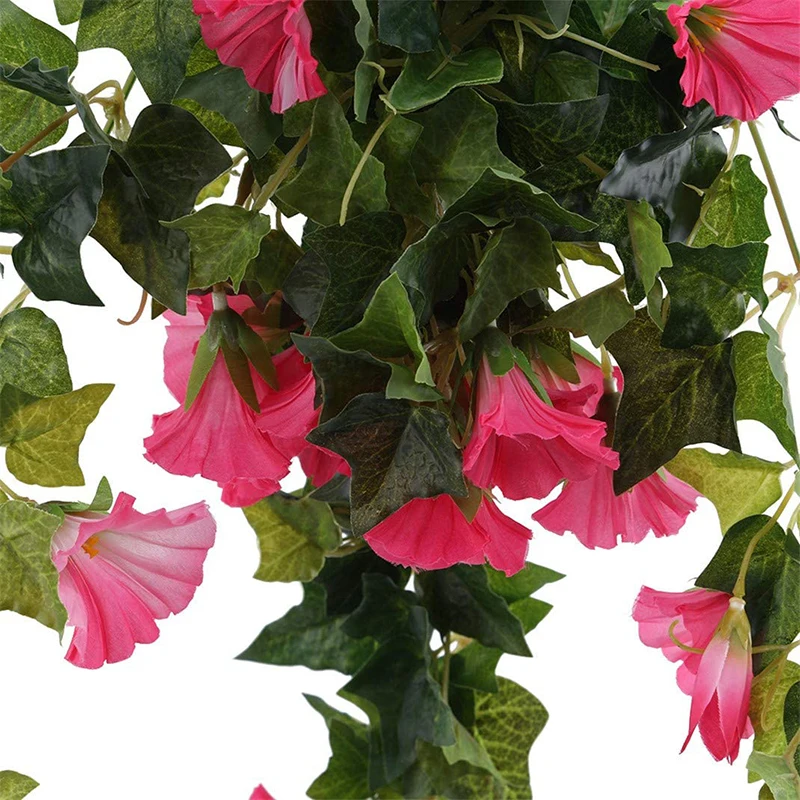 Artificial Vines Morning Glory Hanging Plants Fake Green Plant Home Garden Wall Fence Outdoor Wedding Hanging Baskets Decor