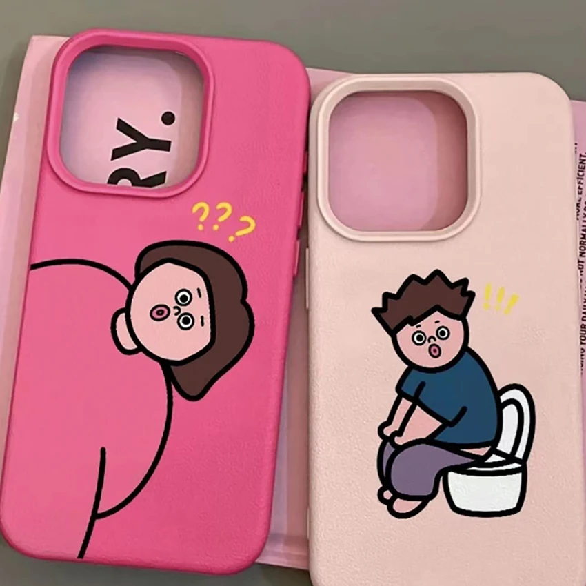 حافظة هاتف ممتعة للزوجين لهاتف آيفون 16 15 14 13 برو 12 11 ماكس بلس 16 برو حافظة هاتف بلون سادة كارتون 15 برو ماكس غطاء فريد من نوعه