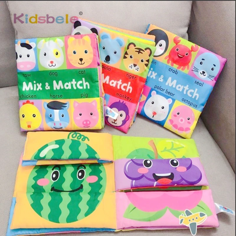 Baby Soft Cloth Book Mix and Match Animal Learning Toy Sensory Crinkle Fabric Book for Toddlers Early Education