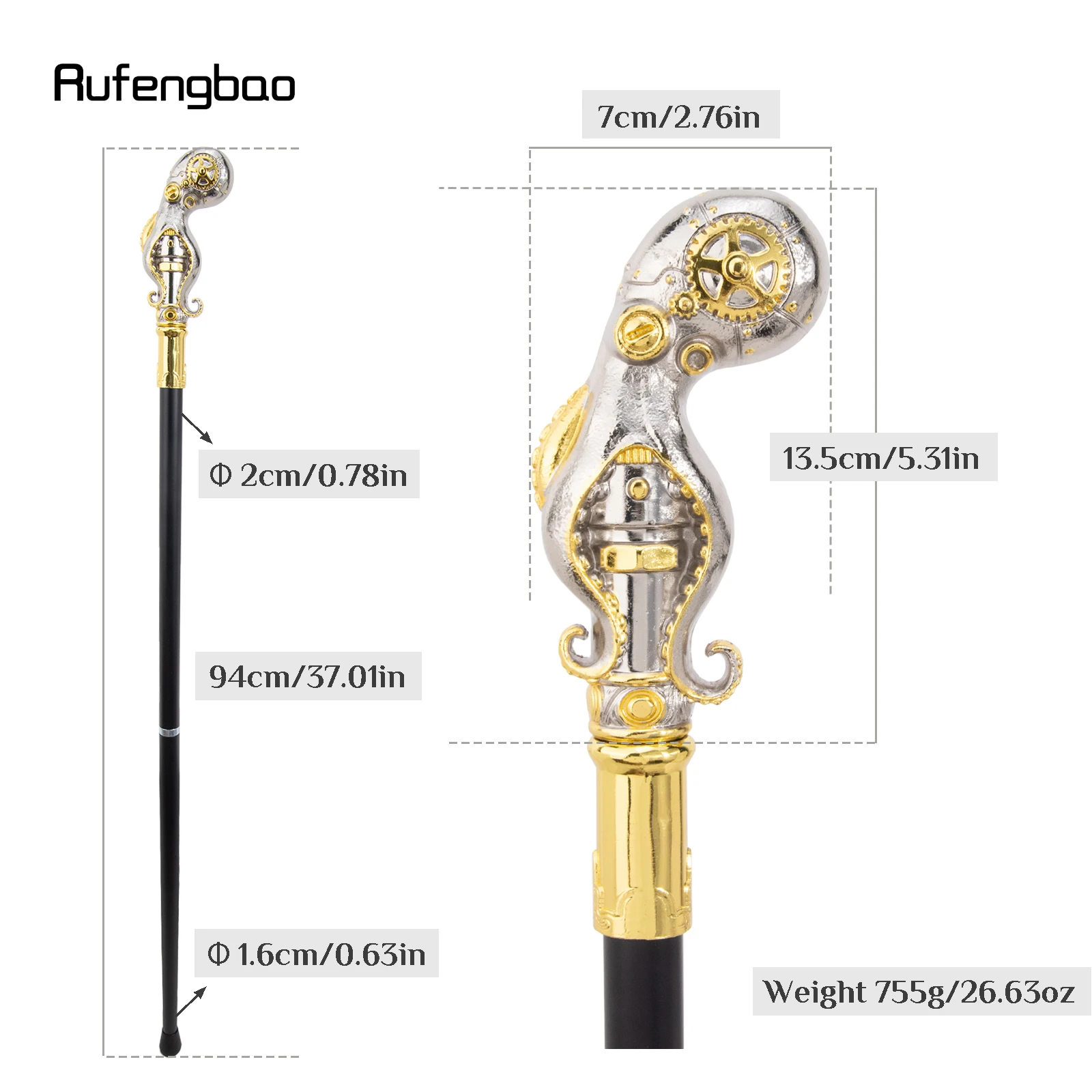 Golden White Mechanical Octopus Fish Squid Cane Diamond Cane Decorative Stick Decorative Cosplay  Parties Cosplay & Party 94cm