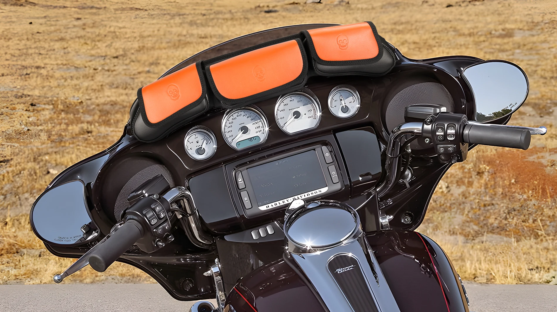 Motorcycle Windshield Bag 3-Pocket Windshield Bag fits For Touring Electra Glide, Street Glide FLHX FLH, Trike Models 1996-2013