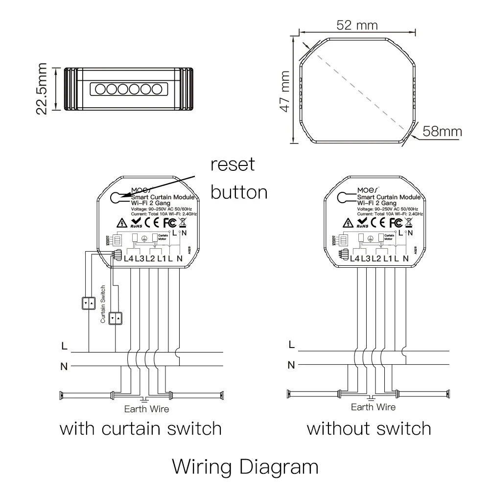 Tuya Smart WiFi 2 Gang Double Curtain Blind Switch Module Roller Shutter Electric Motor Smart Life App with Google Home Alexa