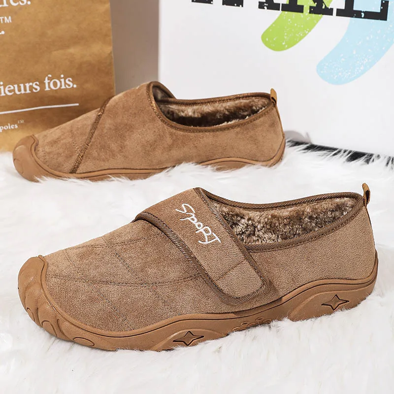 Winter Warm Men Indoor Plush Slippers With Fur Home Cotton Shoes Women Waterproof Anti-skid Big Size 48 49