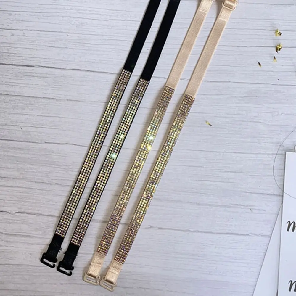 1 Pair Sparkling Rhinestone Bra Straps Replacement High Stretch Fabric Invisible Strap Halter Neck Bra Straps Crossbody Strap