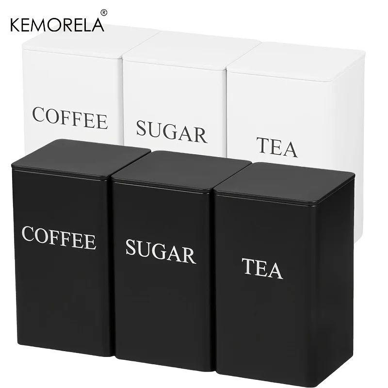 3 Pcs Coffee Tea Sugar Container Set Metal Vintage Kitchen Canister Set with Airtight Lid Food Storage Container Jars for Kichen