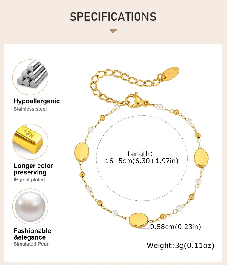Runde Scheiben-Station-Halskette, goldfarbene Edelstahl-Perlenkette, zarter Schmuck für kleine Ladenausstattung – Detail 3