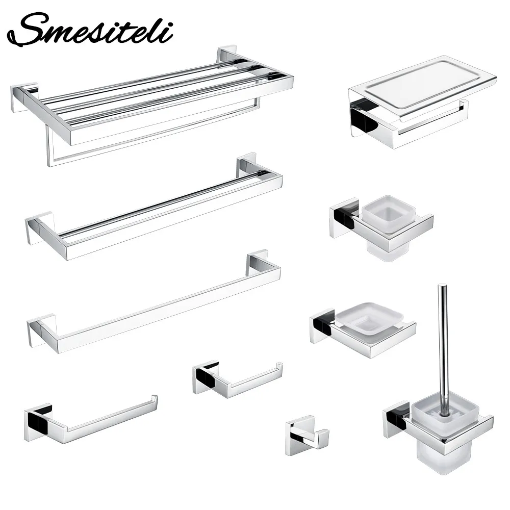 Smesiteli  Bathroom Hardware Set Silver WC Accessories Toilet Paper Holder Wall Hook Towel Bar Robe Hanger Rack Stainless Steel