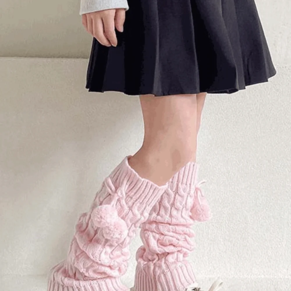 Sweet Korean Style Children's Leg Warmers Balletcore Harajuku Knitted Leg Cover Lolitas Woolen Ball Leg Socks Girls