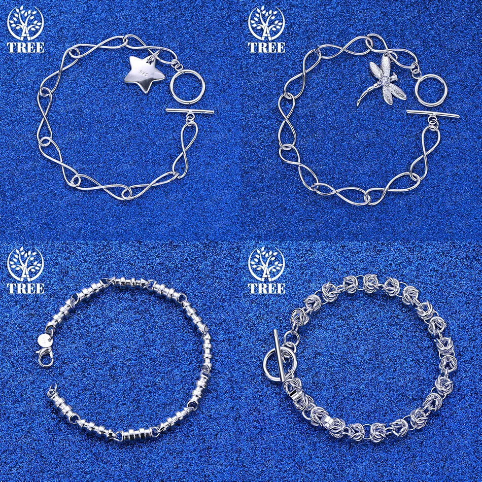 

New Popular 925 Sterling Silver Star Dragonfly Keel Chain Bamboo Chain Bracelets Women's Birthday Party Cute Jewelry Accessories