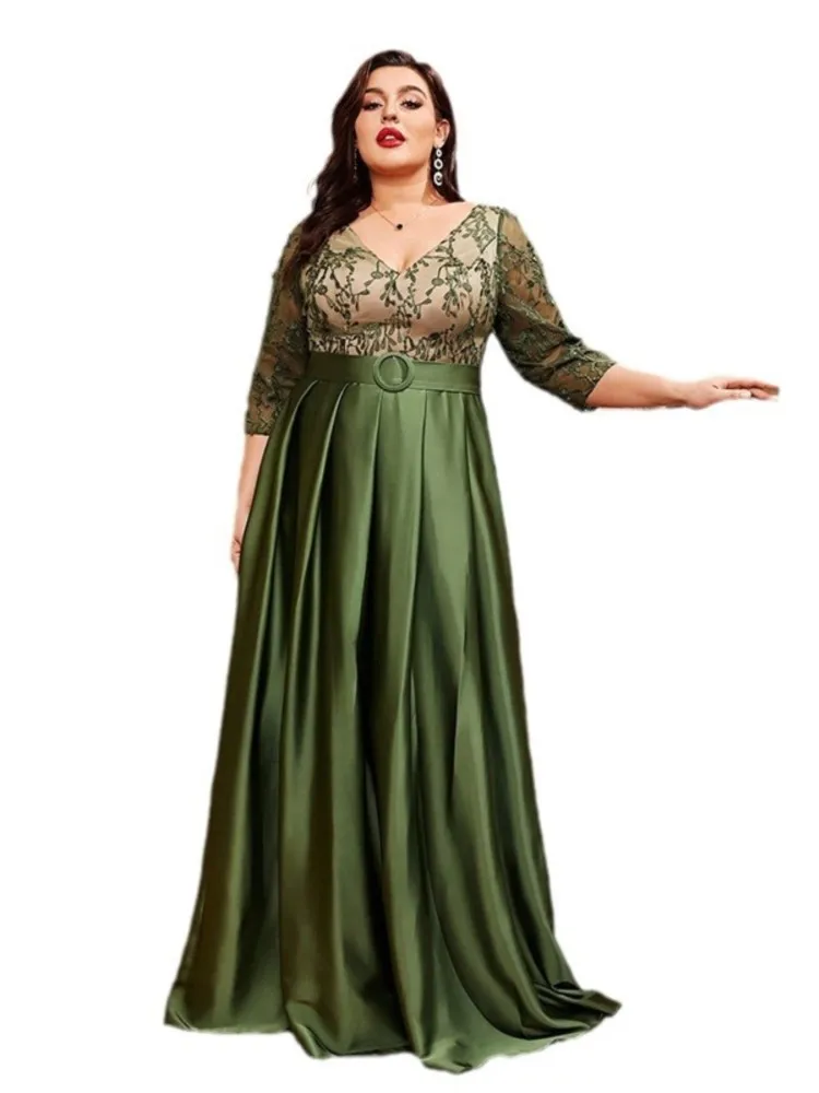 Plus Size Bloemen Borduren Herfst Jurk Vrouwen V-hals Elegante Mode Ruche Geplooide Dames Jurken Slanke Hoge Taille Vrouw Jurk