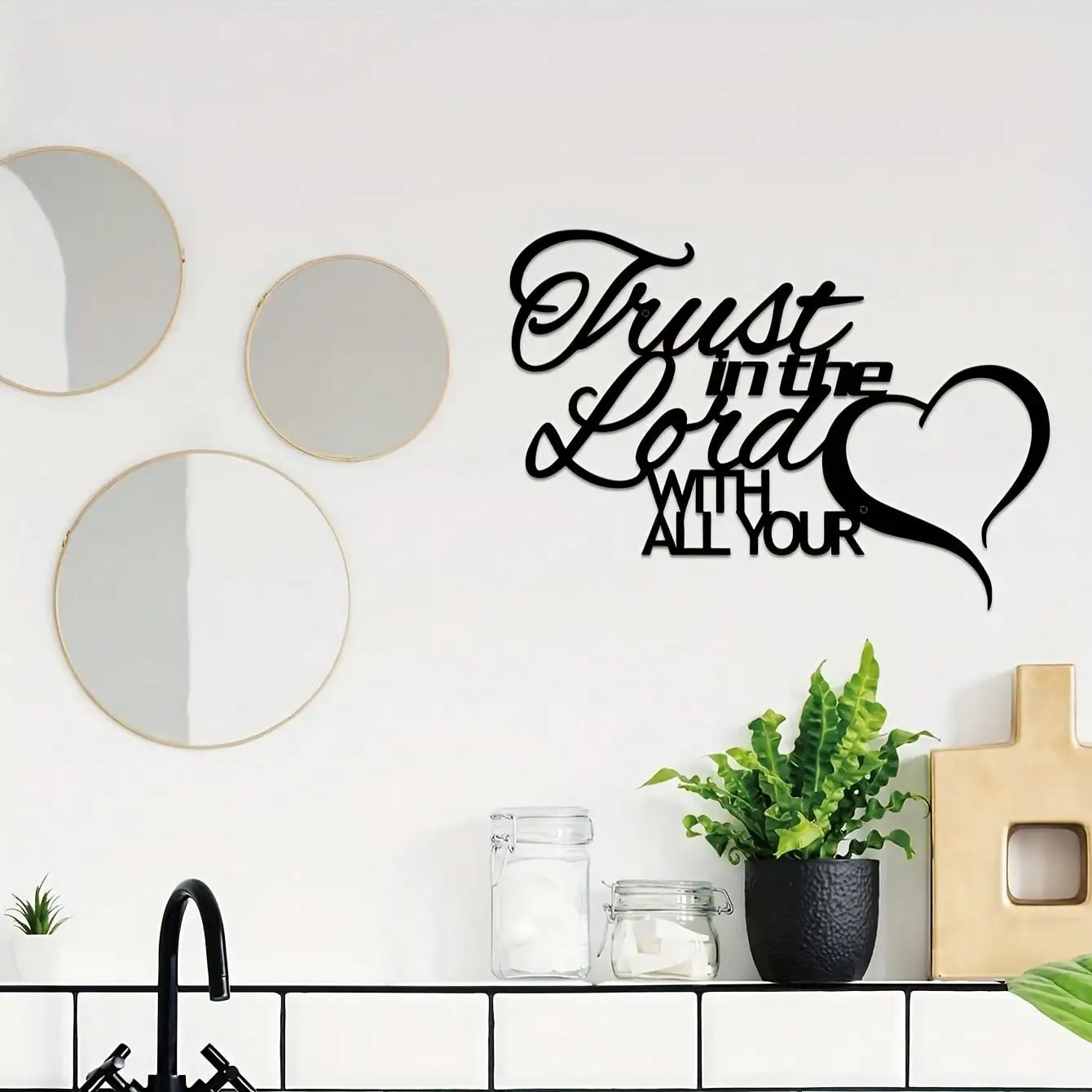Brand 2D Flat Trust In The Lord Metal Wall Art,Laser‑Cut Faith Love Inspirational Silhouette Hanging Decor for Living Room