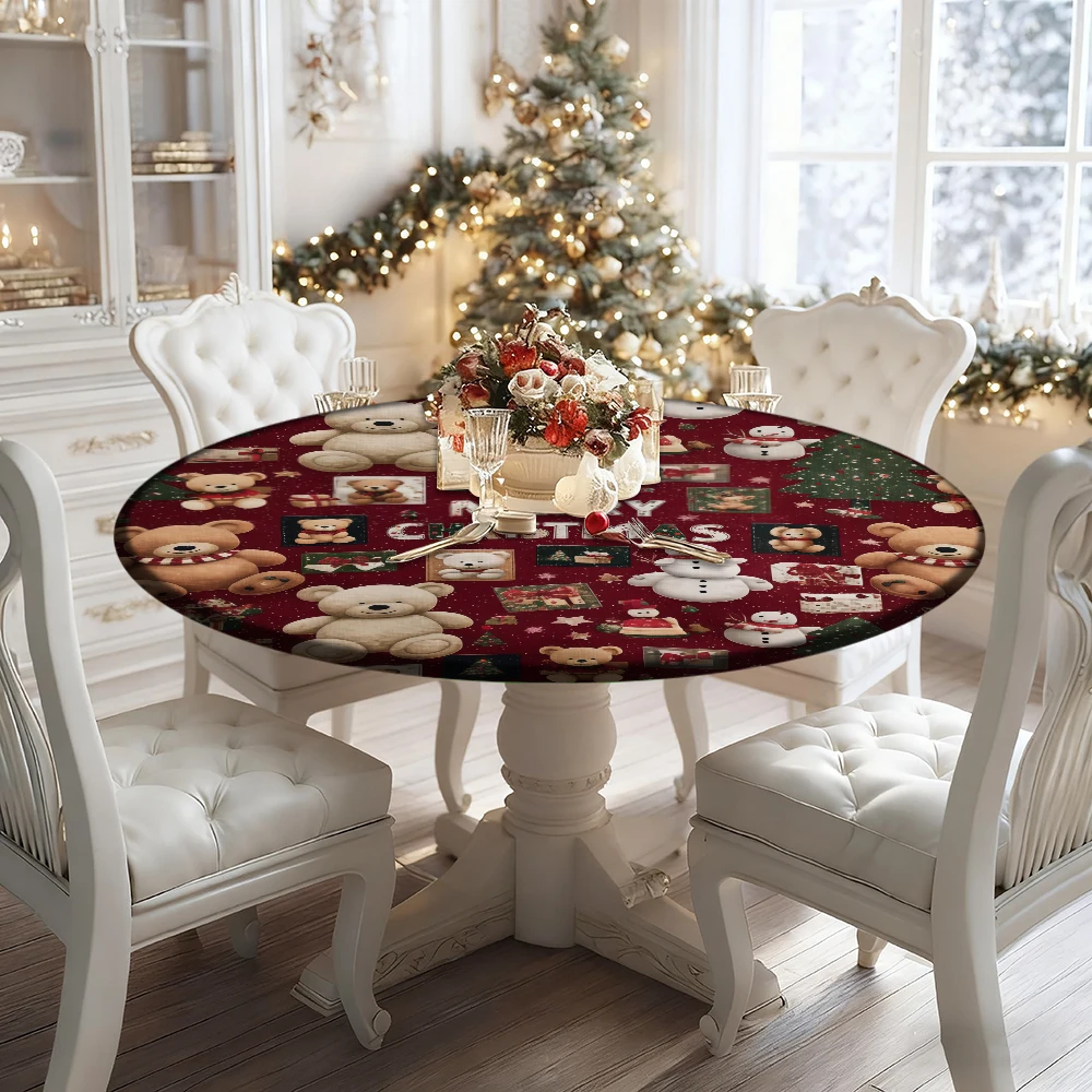 

Christmas Decorative Elastic Tablecloth with Teddy Bear Pattern, Suitable for Christmas Use