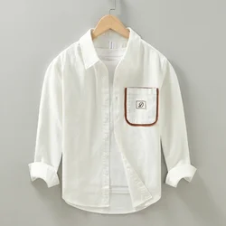 Men's Casual Long Sleeve Shirt for Men Cotton White Shirts Man Button-up Tops