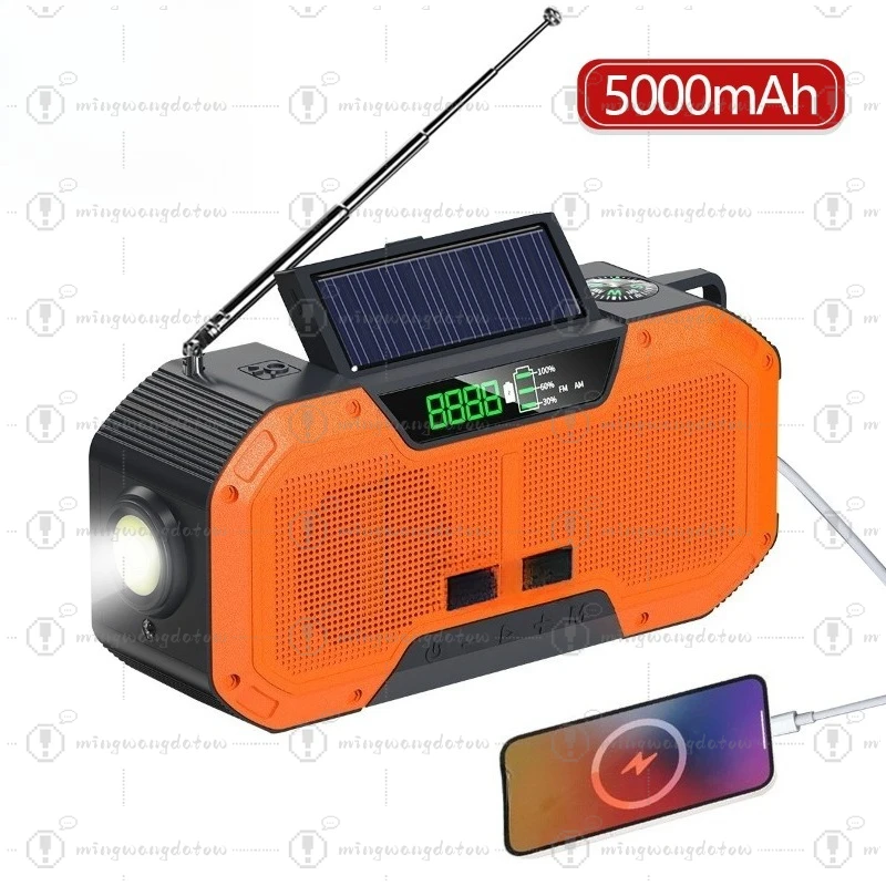 Multifunctional Portable Outdoor Speaker, Solar Powered Radio with Charging Function, Flashlight and Compass for Camping Hiking