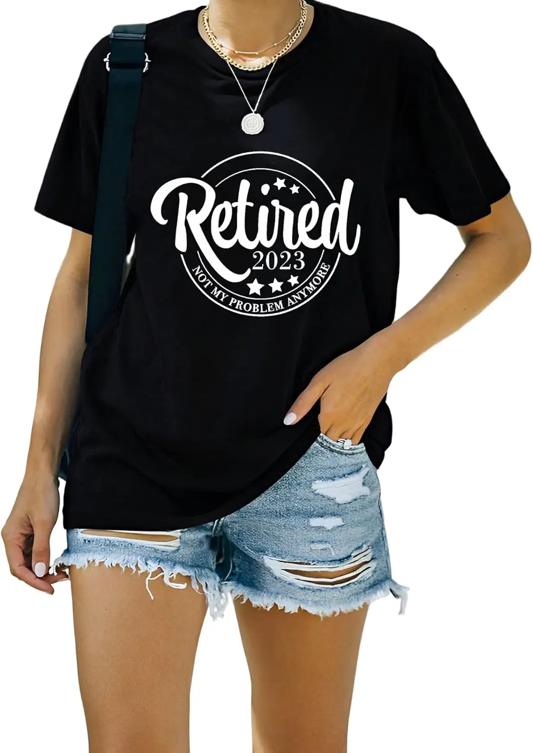 Retired 2023 Not My Problem Anymore Vintage T-Shirts for Women Funny Letter Printed Tee Tops Retirement Tshirt