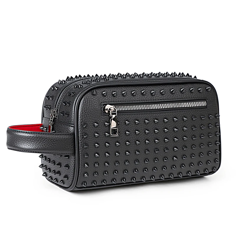 Bolso de mano con diseño de tachuelas a la moda, bolso de piel sintética de alta calidad para hombre, bolso con correa para la cintura estilo Cyberpunk, bolsos de mano superiores para hombre, cartera