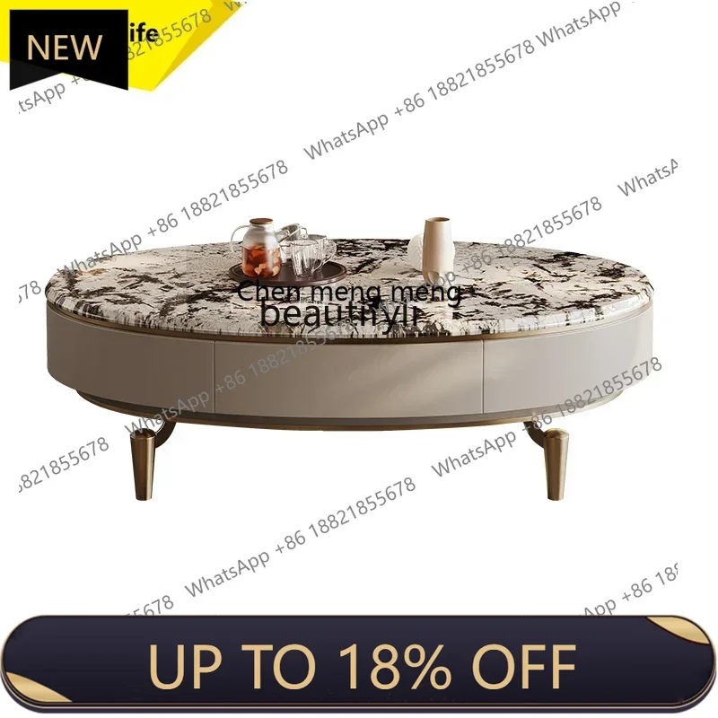

P178 BItalian light luxury coffee table TV cabinet Modern villa home natural Kari ice jade marble oval coffee table