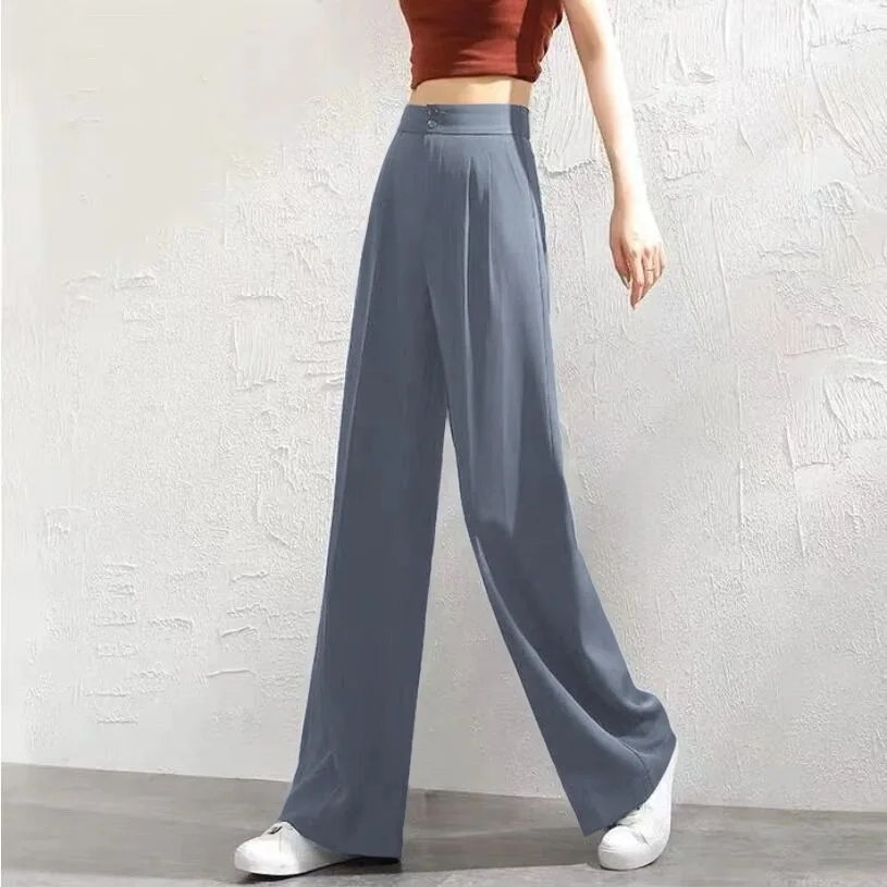 Pantaloni a gamba larga a vita alta da donna Drappeggi per pendolari Ufficio Versatile Casual Slim Pantaloni a figura intera Pantaloni lunghi sottili primavera estate