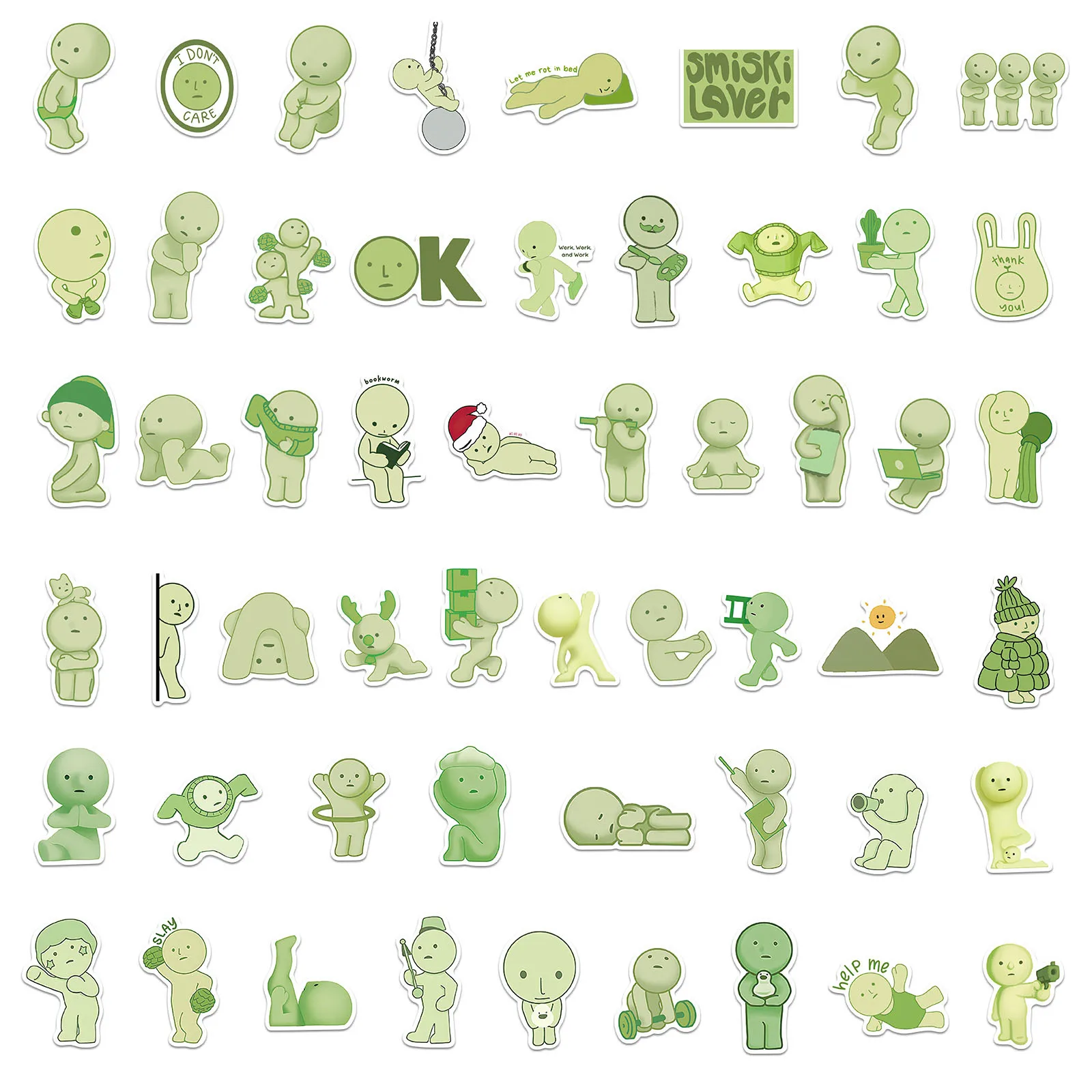 54 قطعة من ملصقات Smiski الكرتونية اللطيفة شارات للأطفال والكمبيوتر المحمول والثلاجة وسكرابوكينغ وحقيبة السيارة Kawaii المضحكة لتزيين الملصق