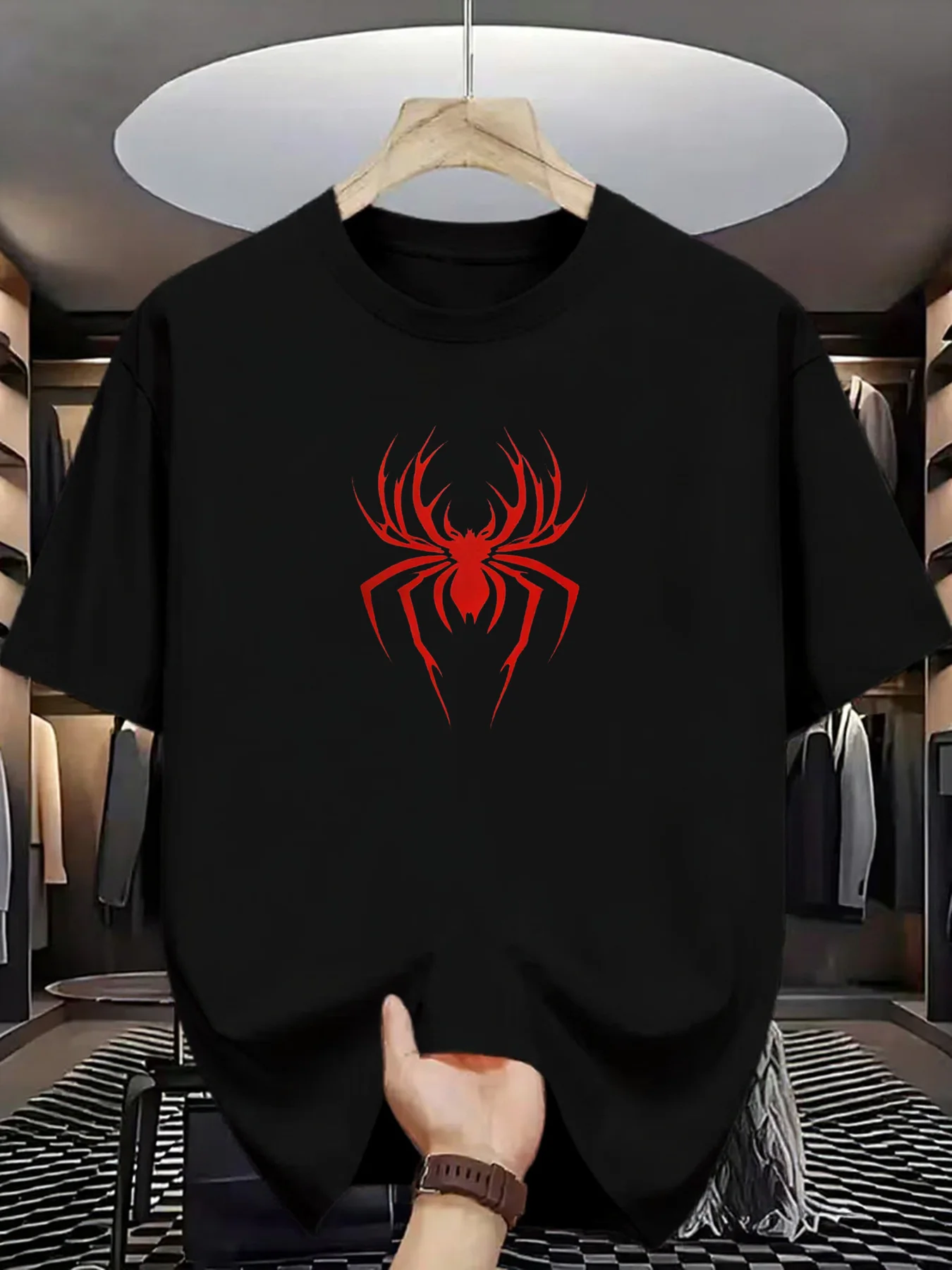 Summer Casual Sports Loose T-shirt Men's and Women's Simple Spider Printed Round-neck Short-sleeved Top