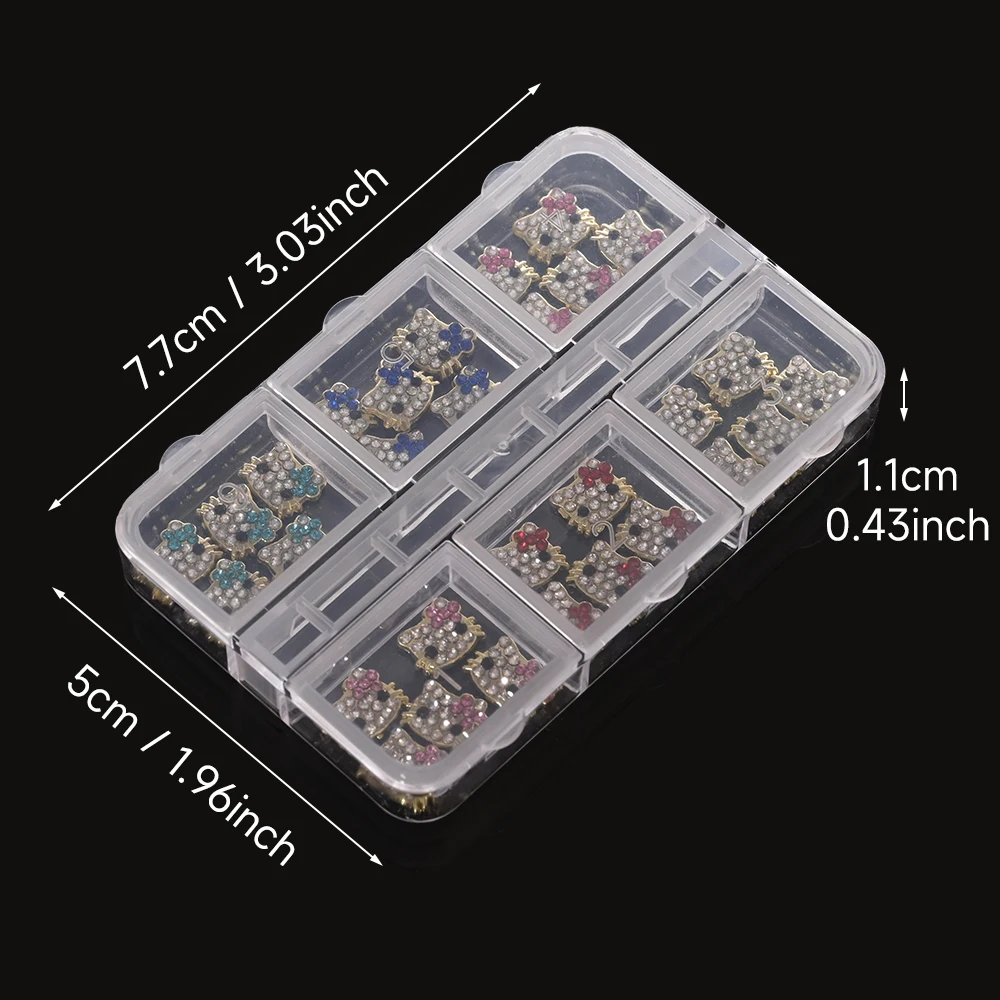 30개 3D 합금 풀 다이아몬드 고양이 머리 보석 네일 라인스톤 헬로키티 네일 참 Y2K 만화 글리터 크리스탈 젬 매니큐어