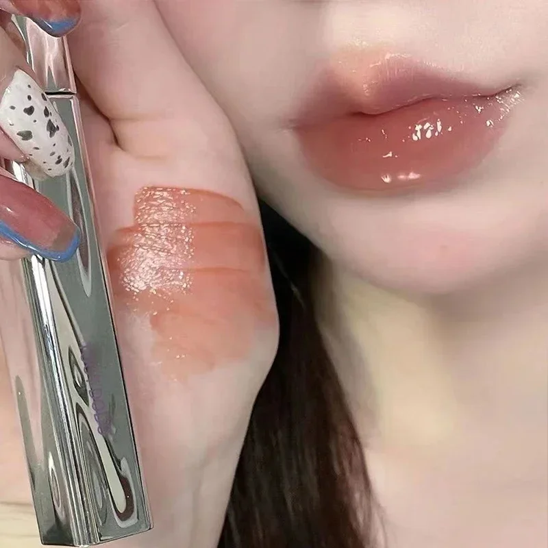 Mirror Water Lip Glaze Flower Heart Scattering Small Silver Tube Moisturizing Liquid Lipstick Waterproof Lasting Lip Gloss Makup