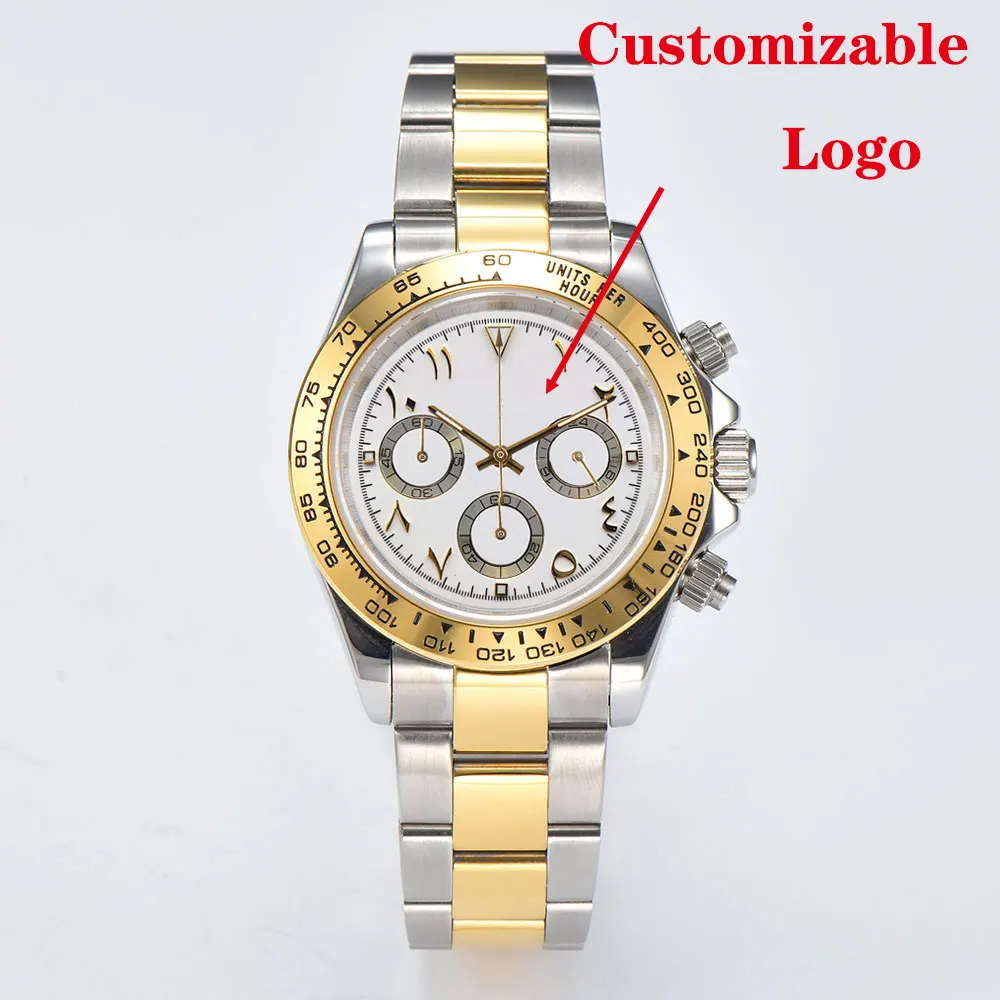 39 مللي متر ساعة رجالي VK63 حركة كوارتز كرونوغراف الياقوت الزجاج العربية الهاتفي الفاخرة رجال الأعمال ساعة مخصصة