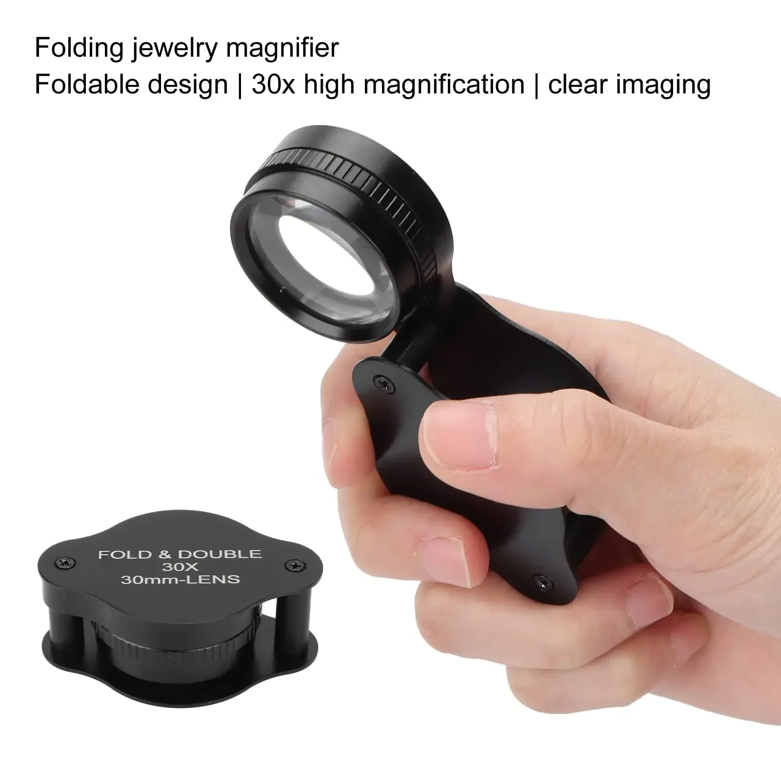 Pocket Jewelry Loupe 30X Magnifying Glass Handheld Reading Magnifier Foldable Metal Shell for Senior Reading Handcraft Hobby