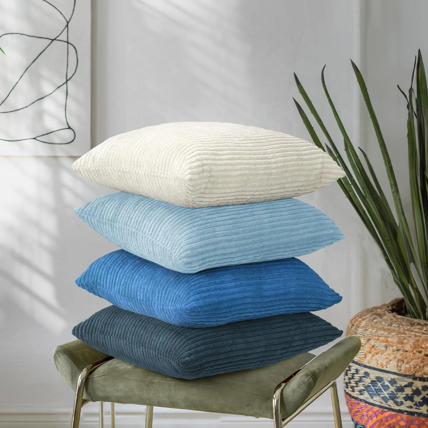 

Set of 4 Stylish Grey Modern Multi-Color Soft Corduroy Throw Pillow Covers 18x18 - Matching Square Pillow Cases for Living Room,