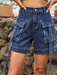 Fashion Cargo Shorts Summer Clothes Women 2024 High Waist Big Pocket Mini Jeans Streetwear Denim Cargo Short Pants Jean Hotpants