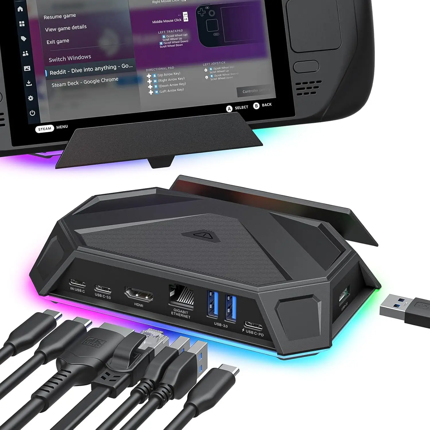 

RGB Docking Station for LEGION GO, 8-in-1 LEGION GO Dock with 4K@60Hz HDMI, Gigabit Ethernet, Dual USB-A 3.0,100W USB-C Charging