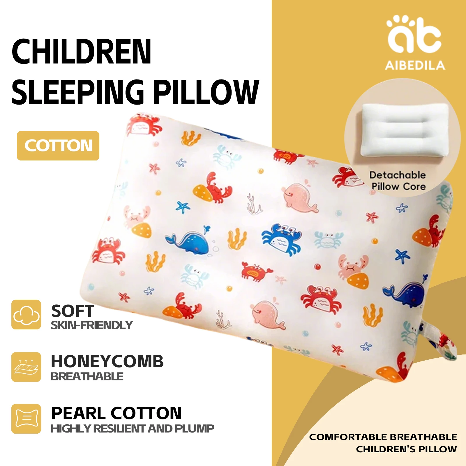 

AIBEDILA Baby Pillow Double - Sided Cotton Bean Velvet Ergonomic Washable For Toddler Sleeping 100% Pearl Cotton Filling