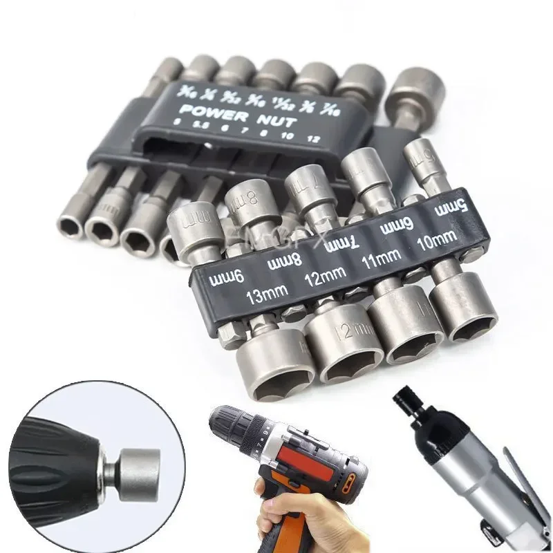 9/14pcs Hexagon Impact Socket Sleeve Set of Nozzles 1/4 3/8 Power Nut Driver Drill Adapter Tool Screwdriver Set Fixed Drill Bit