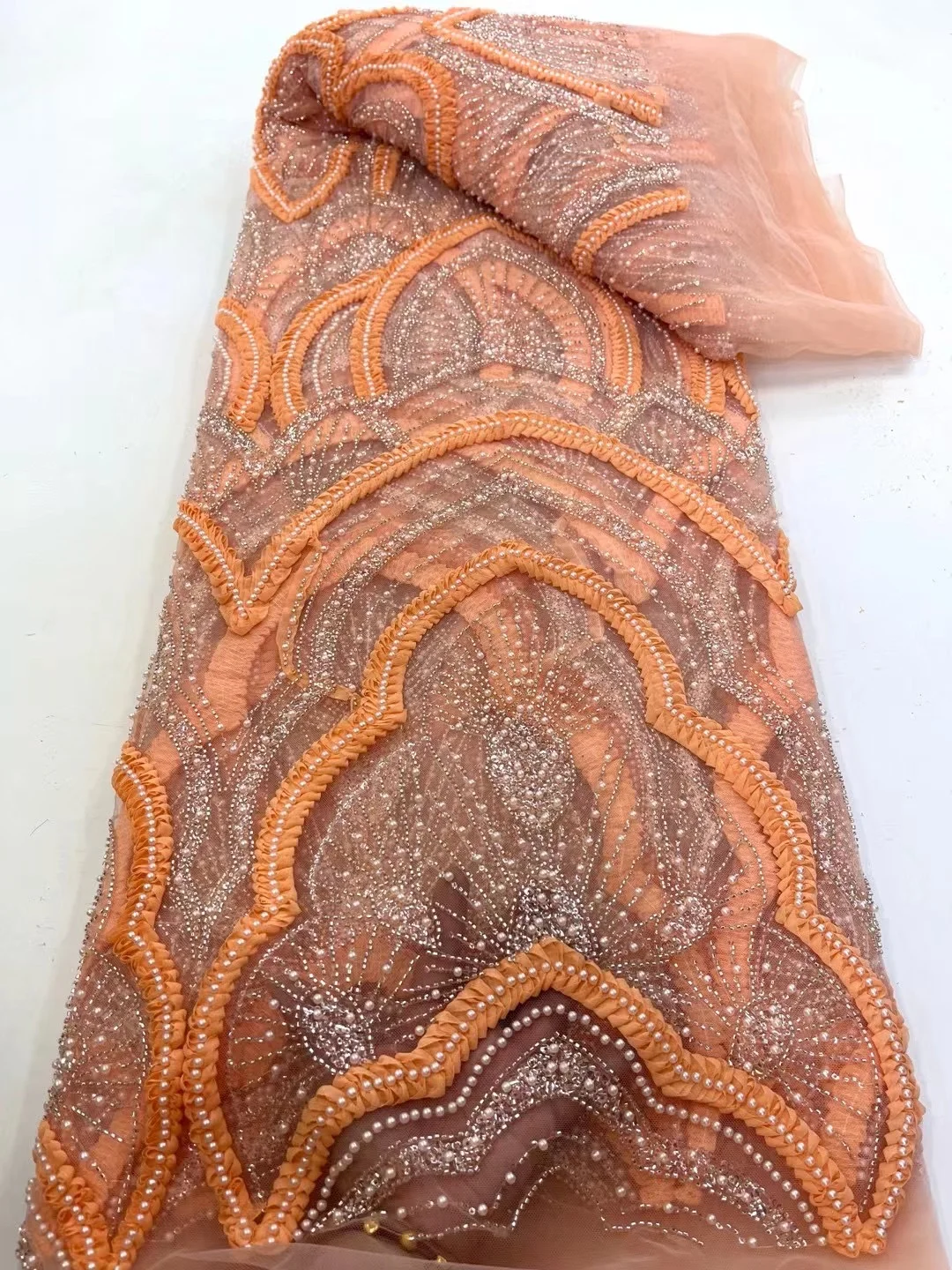 Tessuto a rete di pizzo con perline africane, materiale da sposa nigeriano, tessuto di perline di paillettes di lusso per cucire, alta qualità, 5 metri, 2025, LY662