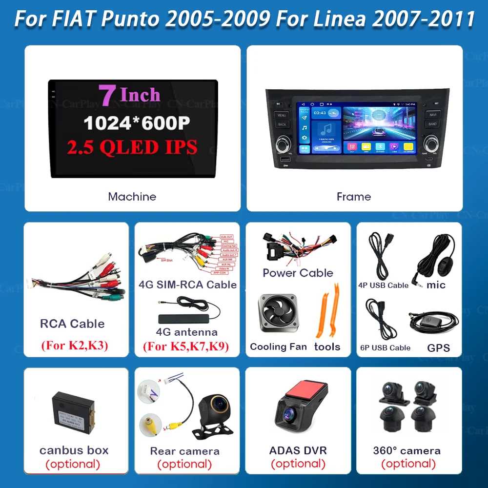 Carplay Android Auto For FIAT Punto 2005-2009 For Linea 2007-2011Car Radio Multimedia Video Player Navigation GPS 8 Core BT DSP