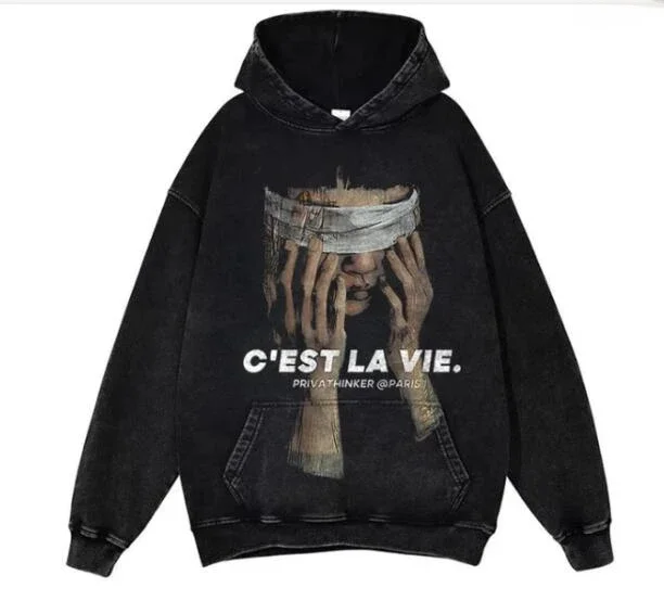 

Retro Hip Hop Rap Portrait Heavyweight Oversize Hooded Sweater for Men and Women Hiphop Wash Hoodie