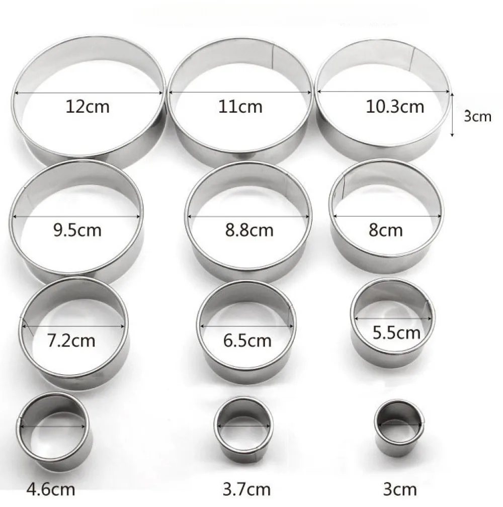 12Pcs Round 304 Stainless Steel Mousse Ring Set  | Durable Rustproof Baking Tools for DIY Pastry, Fondant & Dessert Making