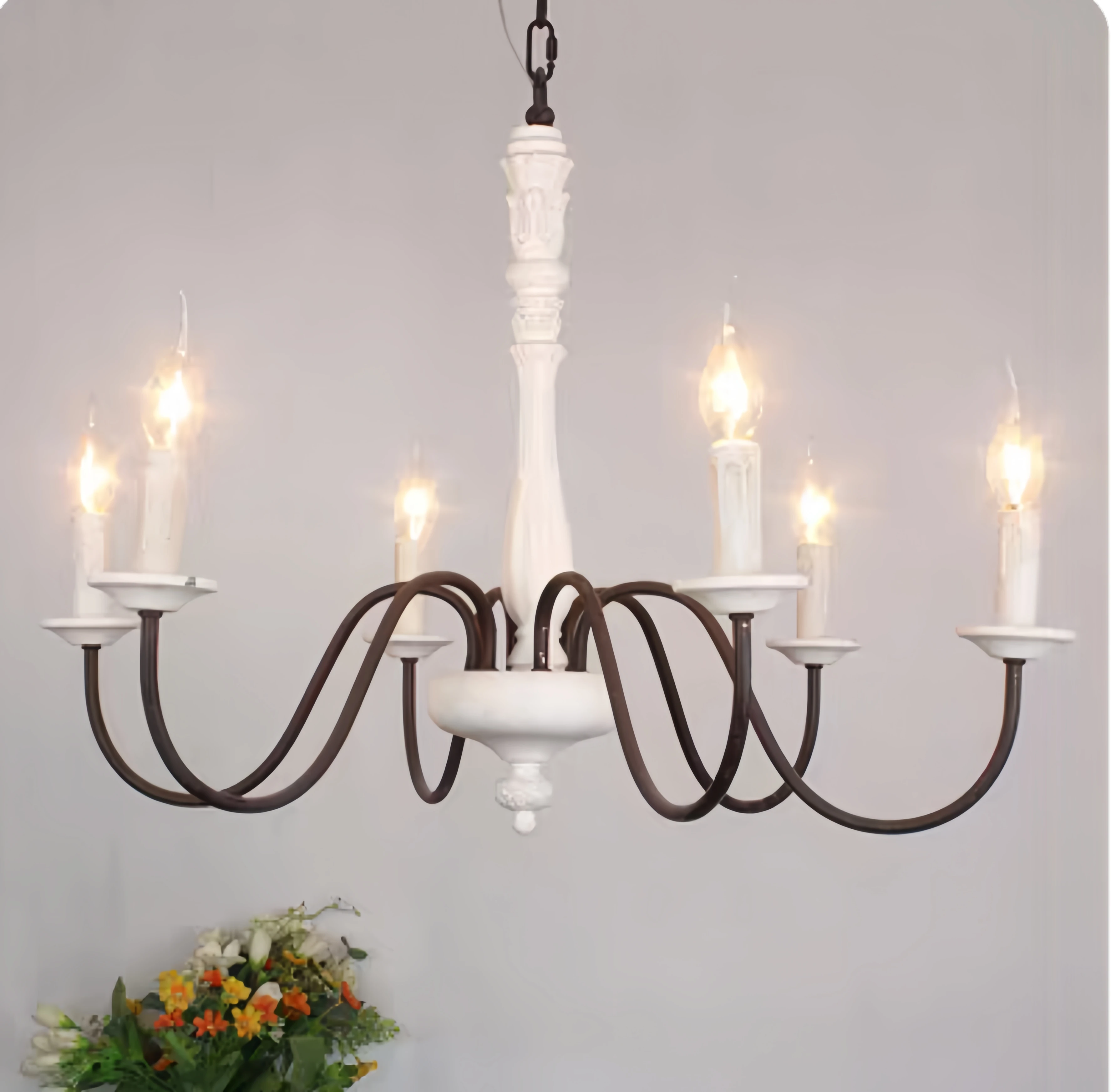 French Country Chandelier Distressed Wood & Iron Rustic Farmhouse Pendant Light For Kitchen Island Dining Room