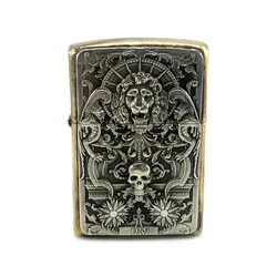 New Brass Lighter Storage Lion Head Skull Case EDC Handcrafed Classical Holder Handmade Container Outdoors Portable Box